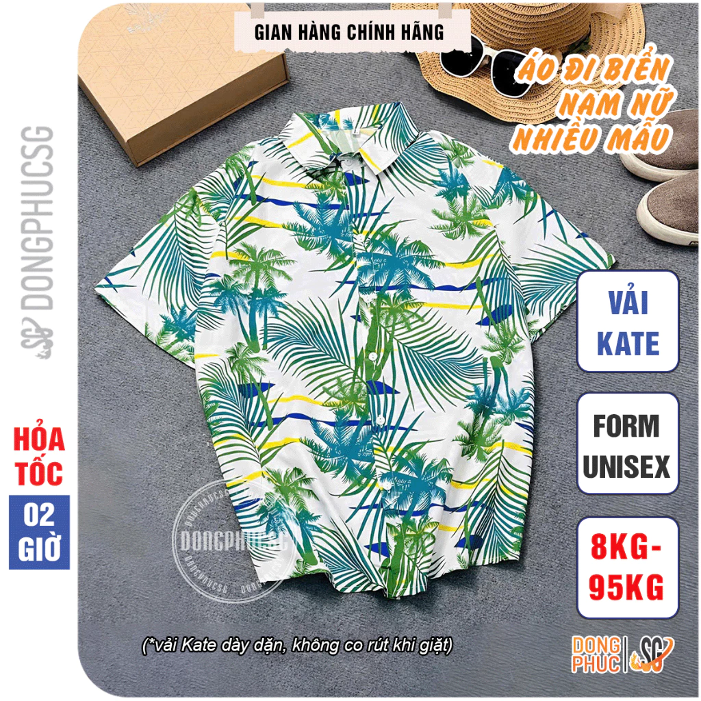 Áo đi biển nam nữ sơ mi hoa lá Kate Thái dày dặn không co rút đủ size bé trai gái cặp đôi gia đình