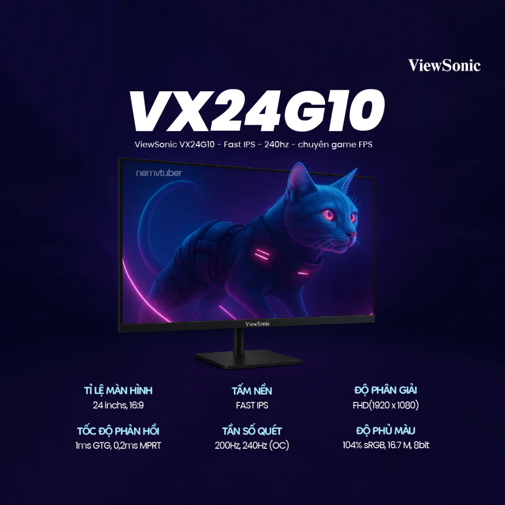[NEW-BH12T] Màn hình ViewSonic VX24G10 - Fast IPS - 240hz - chuyên game FPS