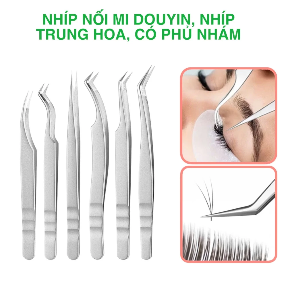 Nhíp nối mi Douyin Trung Hoa mũi phủ nhám cao cấp, độ lực nhẹ (dụng cụ nối mi)