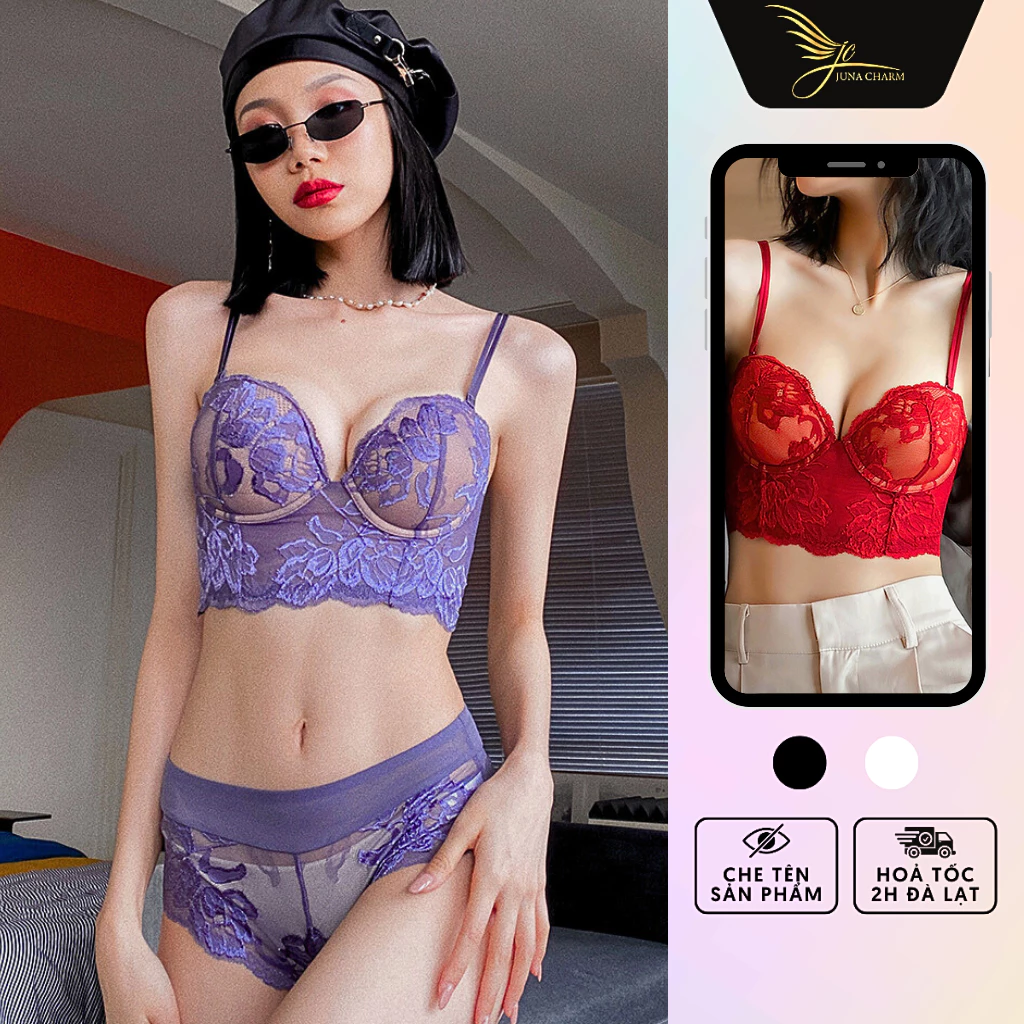 Bộ Đồ Lót Ren Cup Ngang Nâng Ngực Dáng Corset Bralette Sexy JUNA Size 34/36 Thời Trang Đồ Lót Dành Cho Nữ, 2 Màu/SP01106