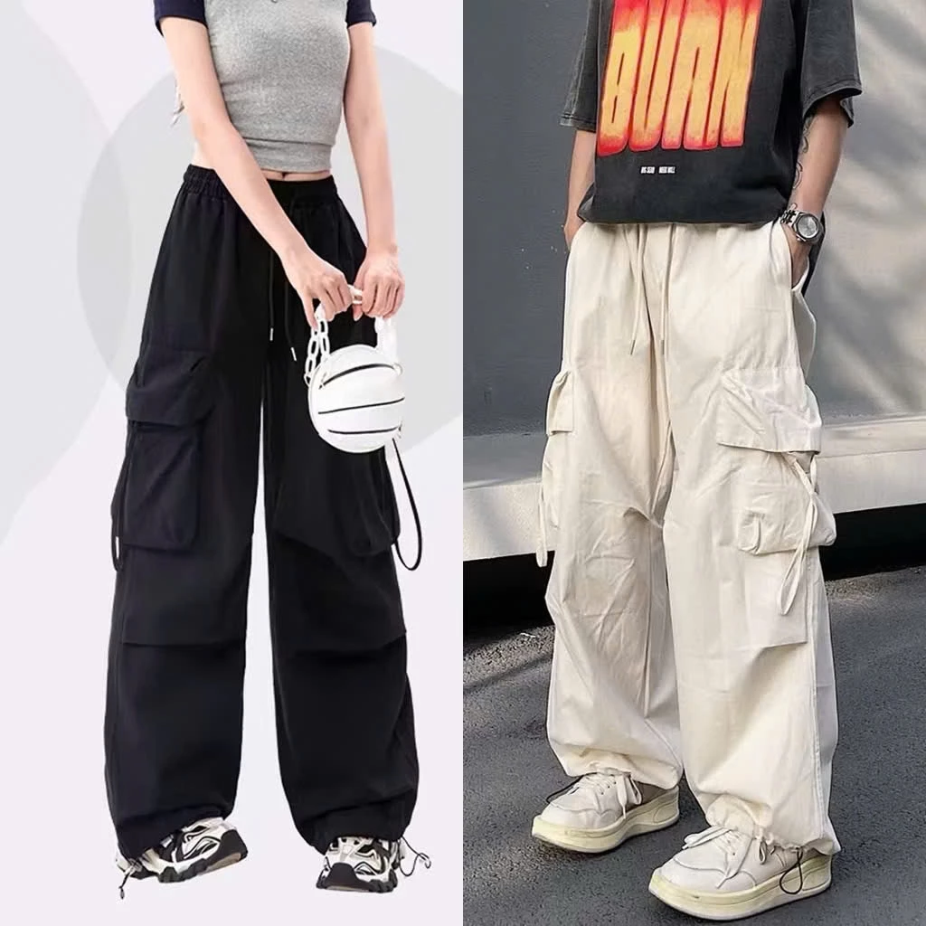 Quần Dù Túi Hộp Ống Rộng có dây rút, Quần ống rộng túi hộp nam nữ phong cách streetwear nam nữ
