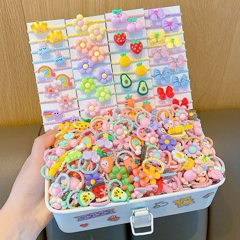 Set 50 chun buộc tóc xoắn co giãn cho bé siêu dễ thương (túi zip)