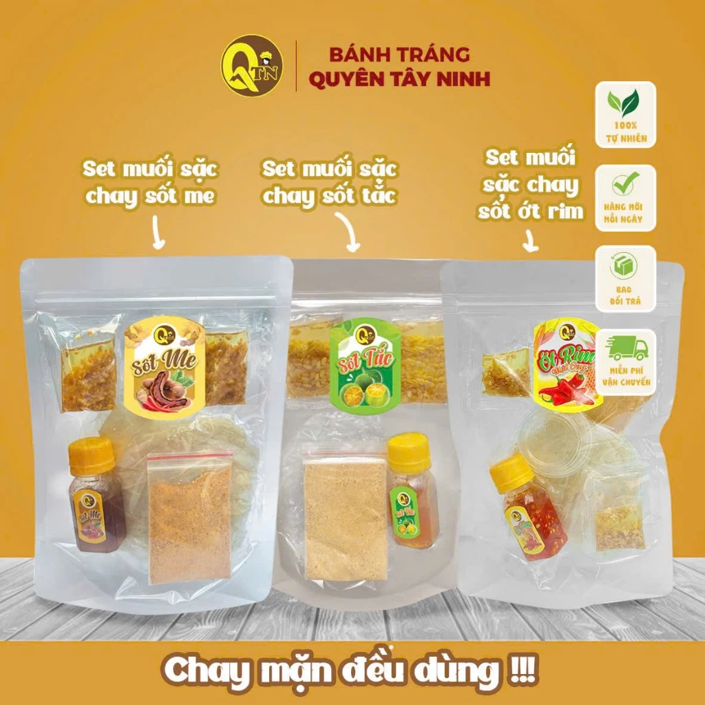 Set Muối Sặc CHAY Sốt Me,Sốt Tắc,Ớt Rim- Bánh Tráng Quyên Tây Ninh