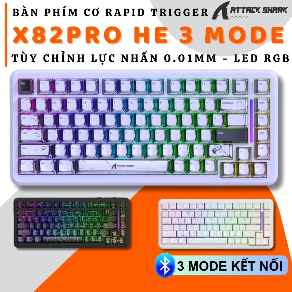 Bàn Phím Gaming Attack Shark X82 Pro HE - Hall Effect Switch, Rapid Trigger, LED RGB 16 Triệu Màu