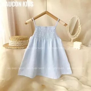 Váy 2 dây chun ngực cho bé gái chất liệu thô mềm mát hoạ tiết kẻ cho bé 8-30kg - V162