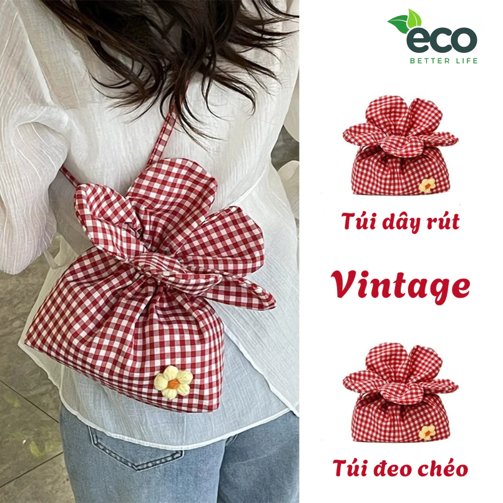 Túi Đeo Chéo Họa Tiết Bông Hoa Phong Cách Vintage, Túi Xách Dây Rút Đi Biển, Dạo Phố Hot Trend 2025