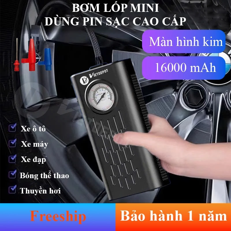 Bơm lốp mini di động dùng pin sạc cao cấp Viet Depot dùng cho Ô tô, Xe đạp, Xe máy, Xe điện, Bóng đá đang được đối chiếu cho người mua tại Việt Nam