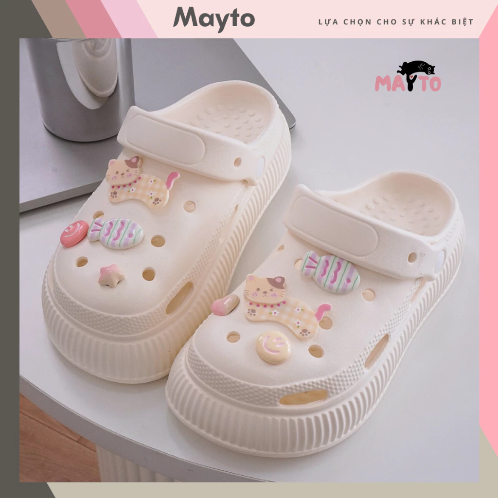 Dép nữ, dép sục Mayto đế cao 5cm kèm charm Cá mèo chạy kiểu sandal quai hậu dễ thương CS-170
