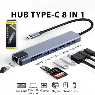 HUB Type C 8 IN 1 - Cổng chuyển đổi HUB USB Type-C to HDMI 4K, USB 3.0, SD, TF, RJ45, PD Type-C cho Laptop táo