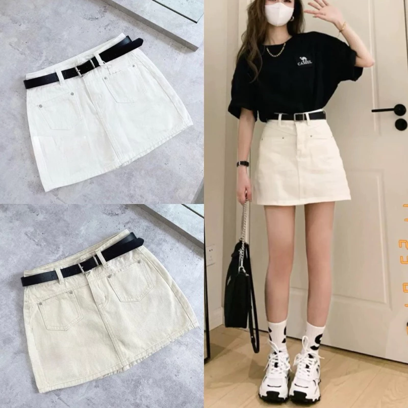 Chân váy bò túi vuông vải jeans QC lưng cao dày dặn kèm quần lót trong