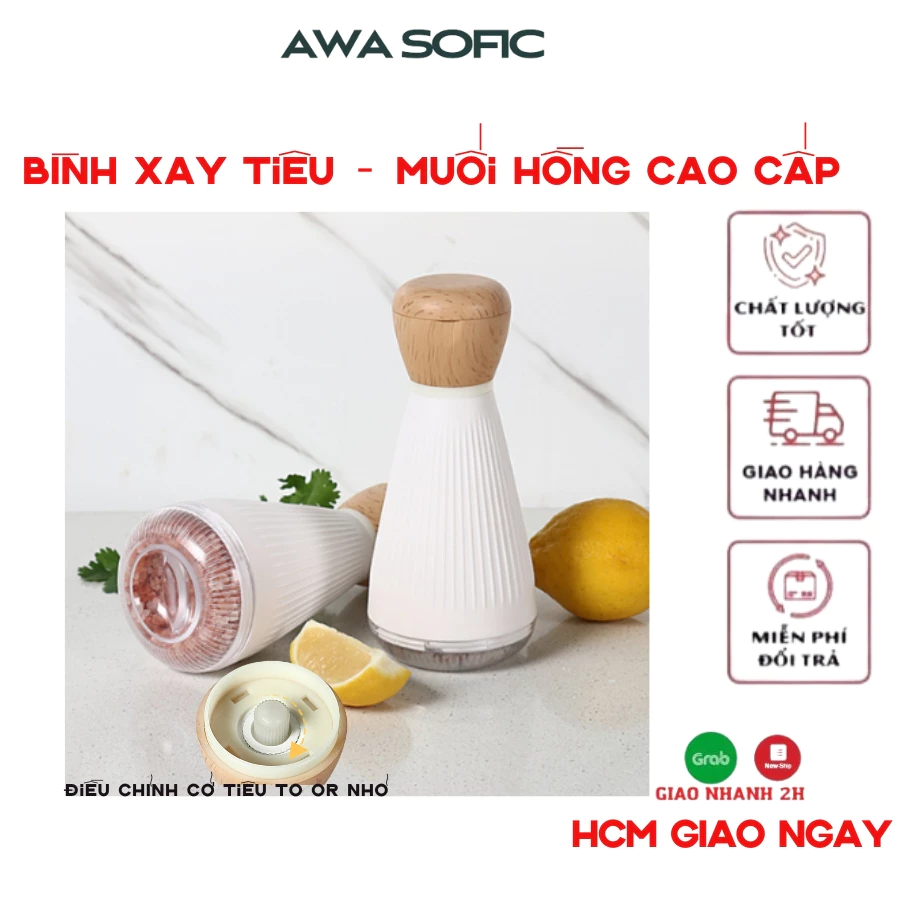 Bình Nhựa xay tiêu cầm tay nút điều chỉnh đẹp sang - Bình xay thủ công gia vị nhà bếp