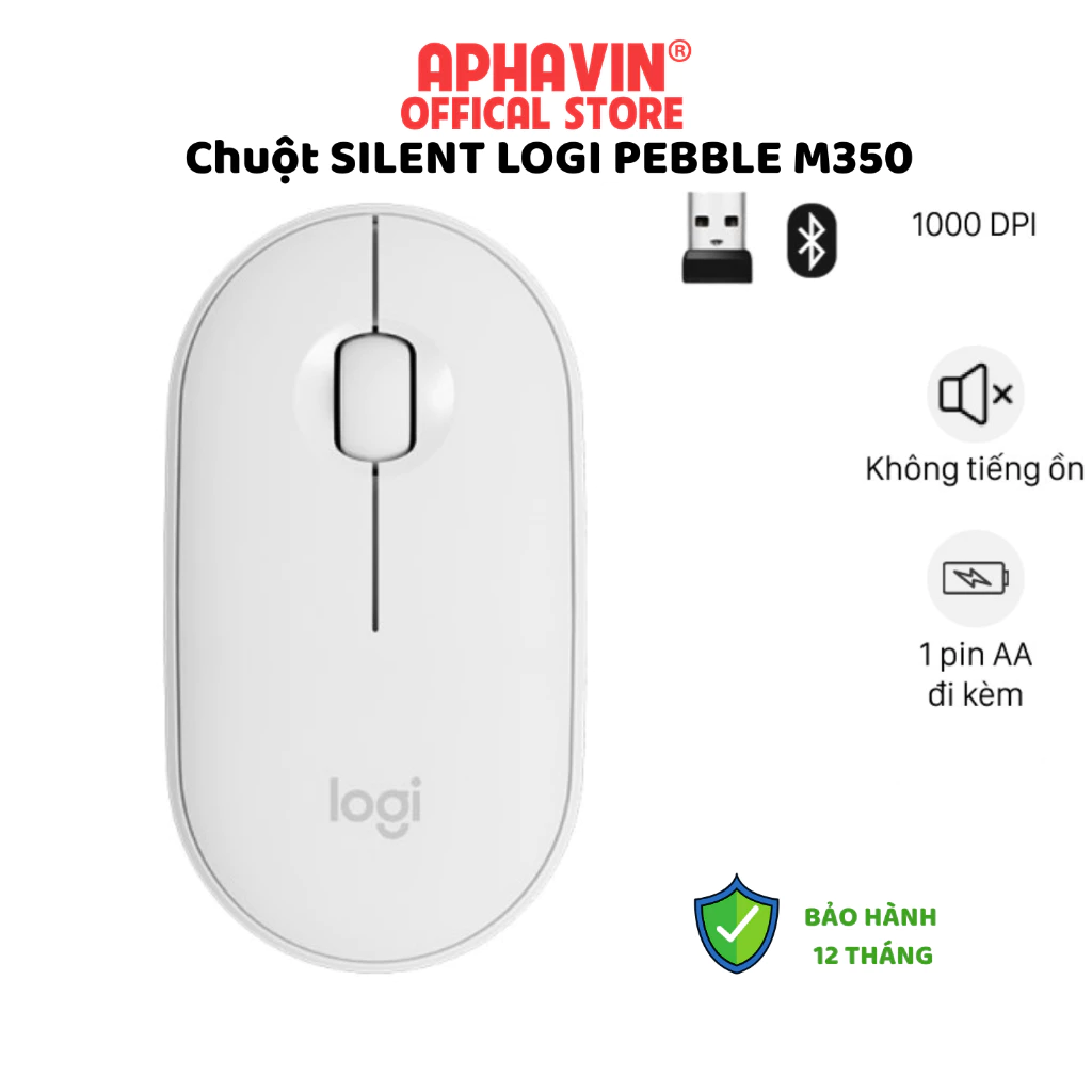 Chuột Không Dây Logi Pebble M350 Silent, Chuột Văn Phòng, Kết Nối Bluetooth, USB, Bảo Hành 1 Đổi 1 trong 1 Năm