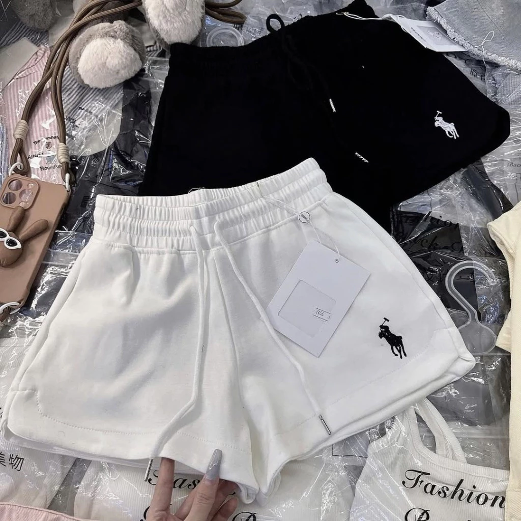 Quần short cạp cao nam nữ ,quần đùi thêu logo ngựa chất cotton dày dặn thoáng mát kiểu dáng thể thao ,năng động
