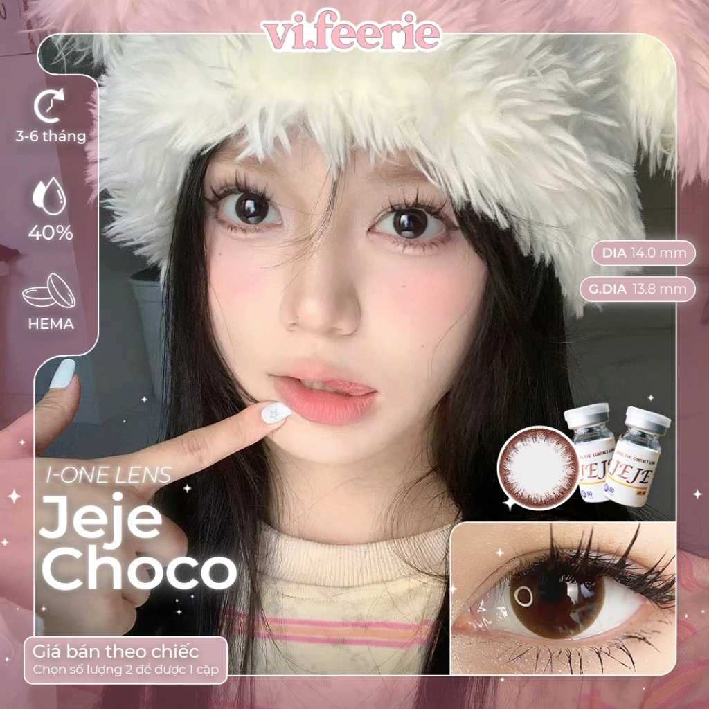 (I-ONE) Kính áp tròng (lens) nâu tự nhiên trong trẻo giãn nhẹ 3-6 tháng JEJE CHOCO Lens -  Vi Feerie Lens
