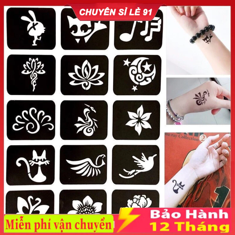 Hình Xăm dán tạm thời 15 ngày tặng kèm mực xăm, khuôn xăm tạm thời
