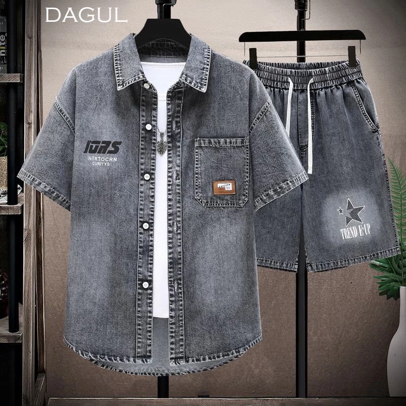 Bộ denim nam nữ DAGUL thêu hình sao, phối tag da, cúc bấm chậu bản to chất vải mền mát.