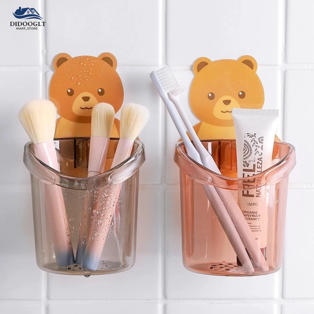 Cốc Gấu Dán Tường Nhà Tắm Hình Gấu Nâu Dễ Thương DIDOOGLT Ly Gấu Đựng Bàn Chải Và Kem Đánh Răng
