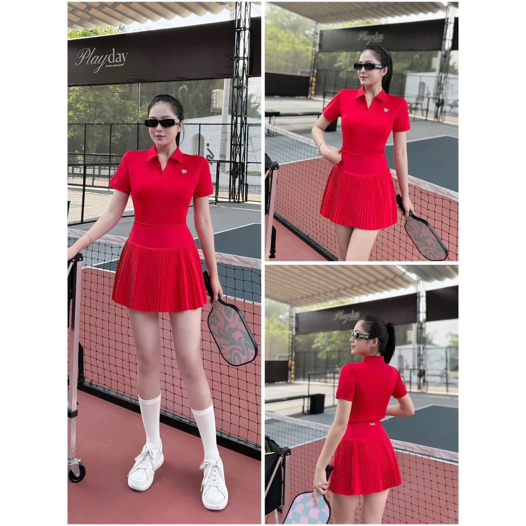 Bộ Đồ Tập Váy xếp ly áo pholo tập Gym pickleball Yoga Erobic Thể Thao Đi Biển Nữ Chất Pholy Co Giãn Thấm Hút Mồ Hôi
