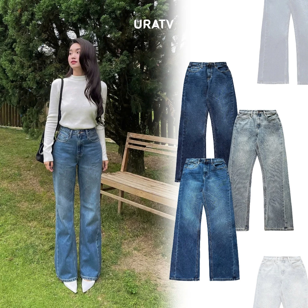 Quần jeans suông bias ống xéo URATV