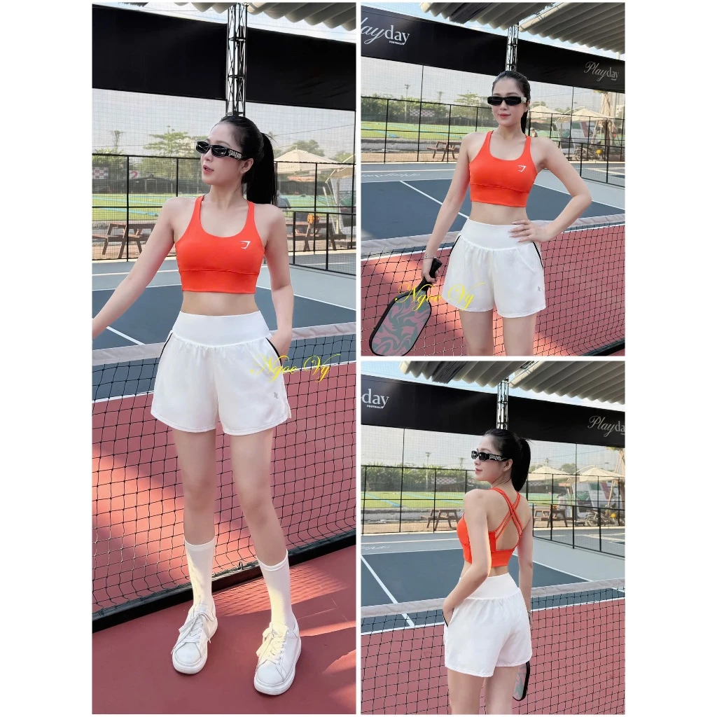 Bộ Đồ Tập Quần túi phối Áo dây đan lưng Gym pickleball Yoga Erobic Thể Thao Đi Biển Nữ Chất Pholy Co Giãn Thoải Mái