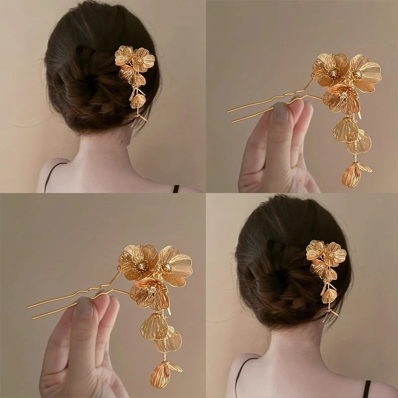 🌸 Trâm Cài Tóc Hoa Kim Loại Phong Cách Trung Hoa Cổ Đại 🌺 Thiết Kế Hoa Rơi Kèm Tua Rua Siêu Xinh ✨ Phụ Kiện Tóc Nhỏ Gọn
