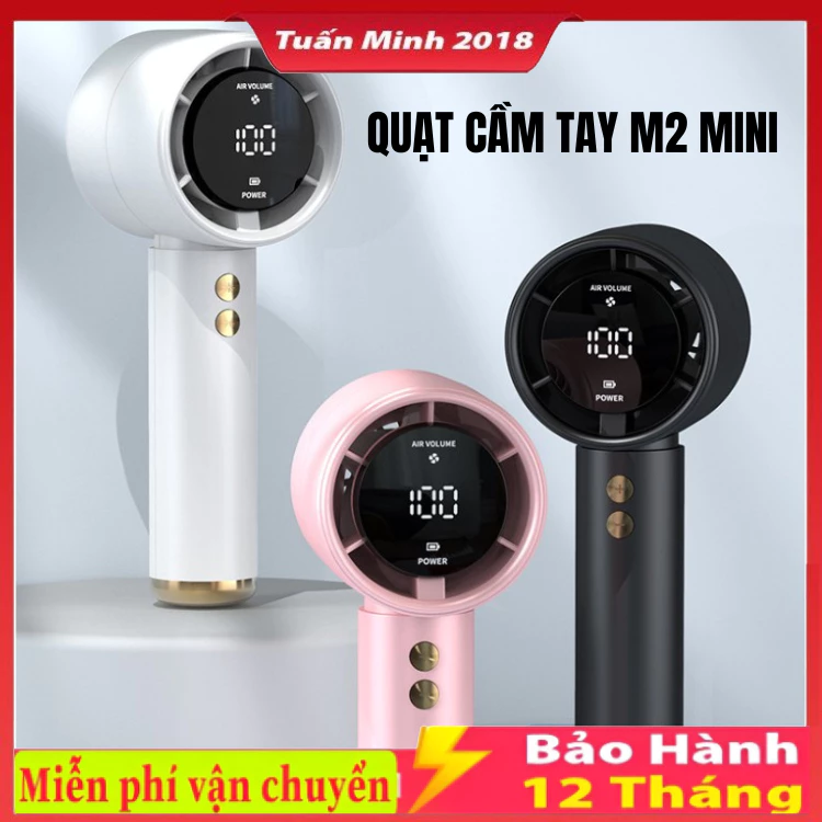 Quạt Cầm Tay M2 Mini , Pin 5000mAh , 100 Cấp Độ Gió Turbo Phản Lực Màn Hình LCD Hiện Thị Tặng Kèm Dây Đeo