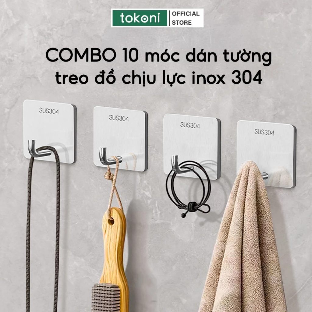 COMBO 10 Móc Dán Tường Treo Đồ Inox 304 Chịu Lực, Móc Dính Tường Treo Tường Dính Chắc Tiện Lợi