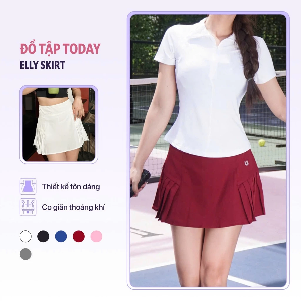 Chân váy chữ xếp ly Elly Skirt có sẵn quần bảo hộ tập tennis pickleball dạo phố