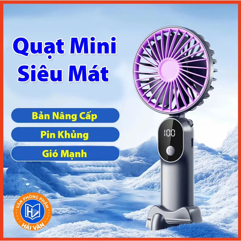 Quạt cầm tay  6 cấp độ gió mạnh mini QX18 pin khủng màn hình hiển thị pin có thể sạc lại tặng kèm dây đeo và cáp sạc