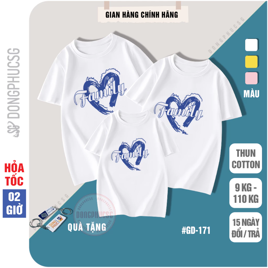Áo thun gia đình Family làm đồ đồng phục áo cặp đôi mẹ và bé trai gái chất thun dày dặn GD171