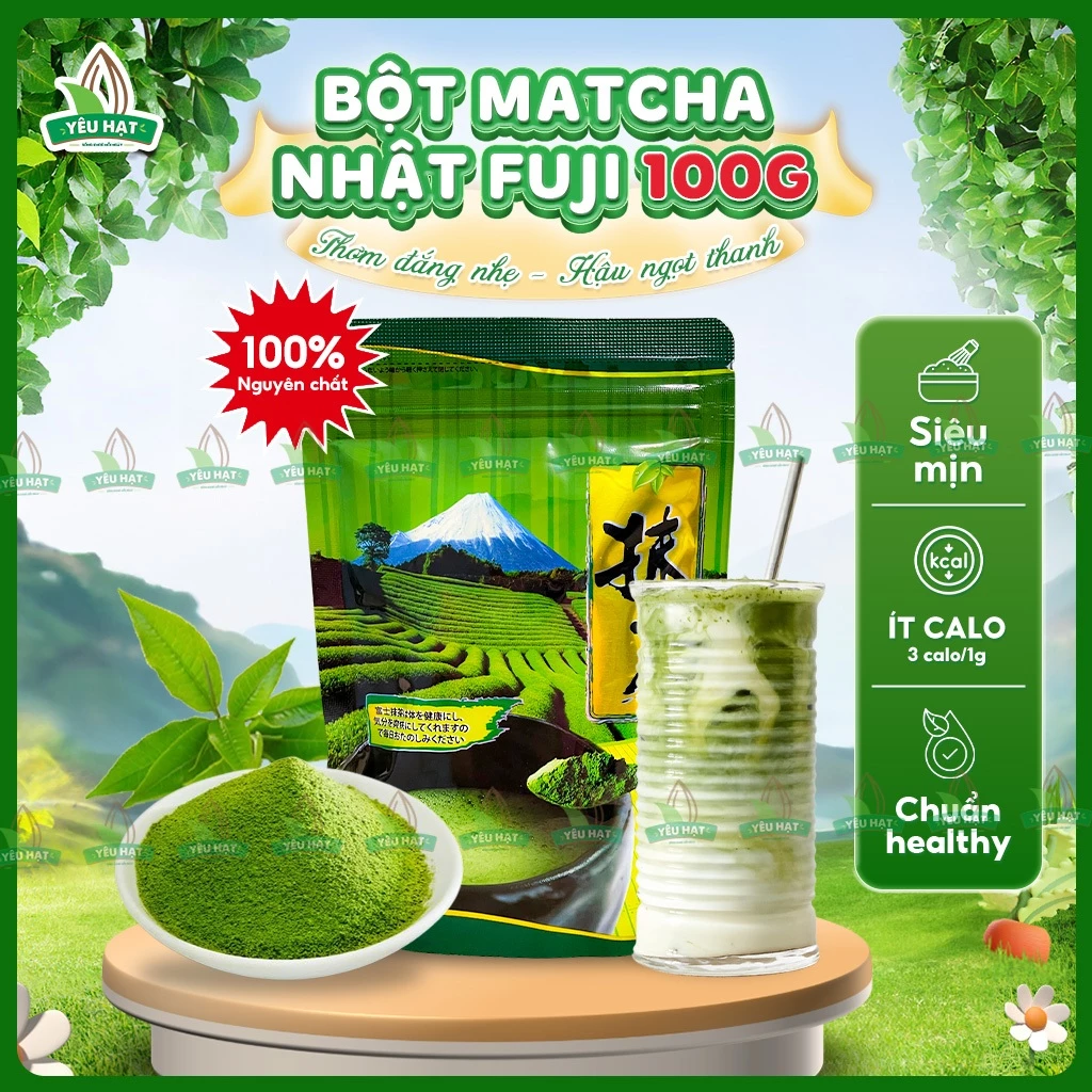 Bột Matcha Nhật Fuji Chính Hãng 100G【Nguyên Chất 100%】Siêu Mịn Pha Matcha Latte Dưỡng Da Làm Bánh