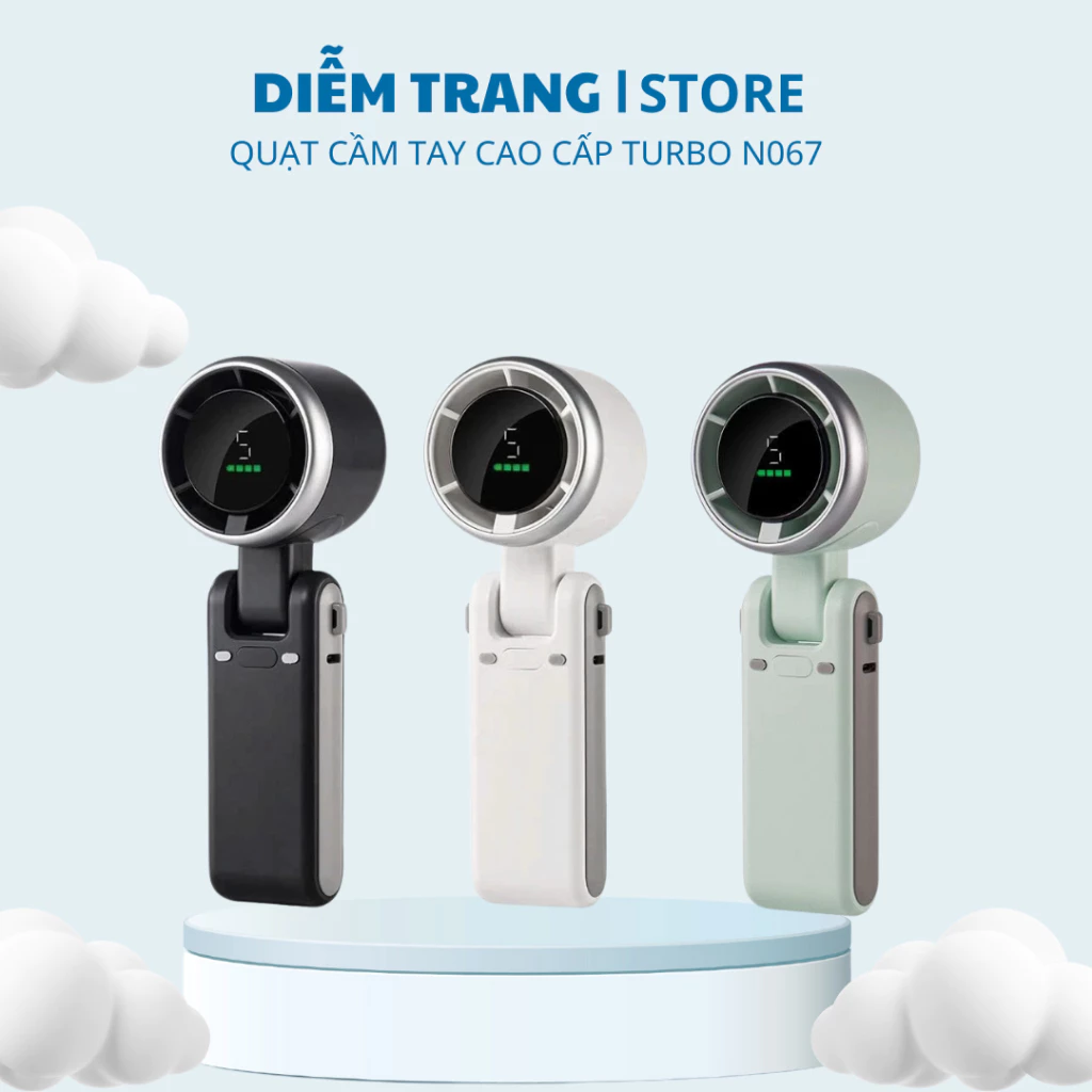 Quạt cầm tay turbo N607 động cơ khoẻ 7 cánh 100 cấp độ gió thiết kế gấp gọn có dây đeo cổ tiện lợi