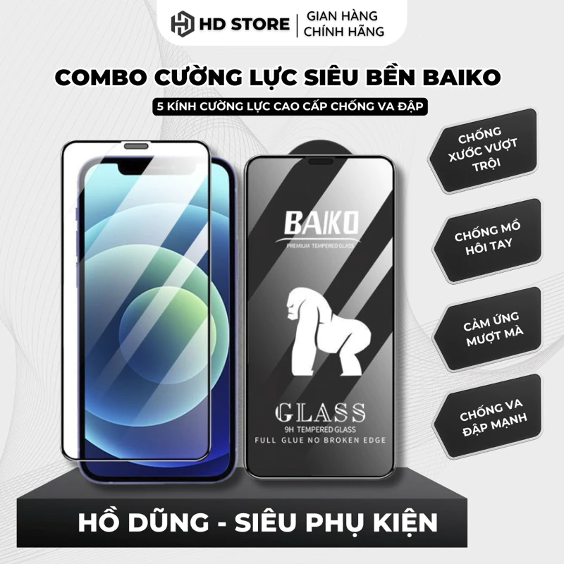 COMBO 5 Kính Cường Lực iphone BAIKO kingkong siêu cứng full màn 6/7/8plus.../11/12/13/14/15/16/promax
