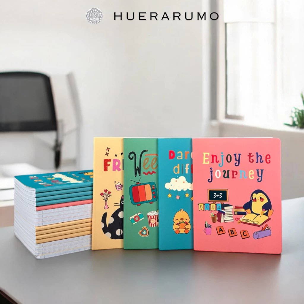 Vở A5 4 Ô Ly 96 Trang  HUERARUMO Bìa Cute cho Học Sinh Tiểu Học Giấy 100gsm Gáy May Chỉ, Vở ghi chép, Luyện Chữ