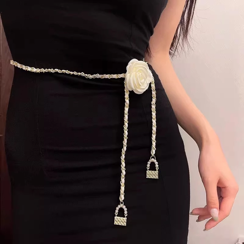 Thắt Lưng Dây Xích Hoa Nữ Thời Trang, Đai Váy Nữ Dây Kim Loại Bản Nhỏ (0.8cm*100cm) Thắt Eo Sang Trọng - DAIVAY025