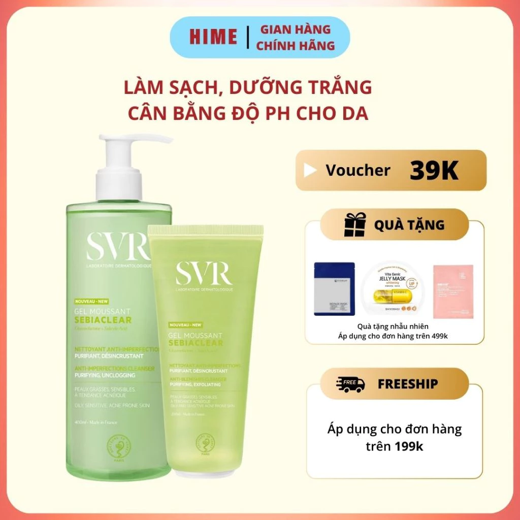 Sữa Rửa Mặt SVR Dành Cho Da Dầu Mụn SVR Sebiaclear Gel Moussant 200ml và 400ml Mẫu Mới