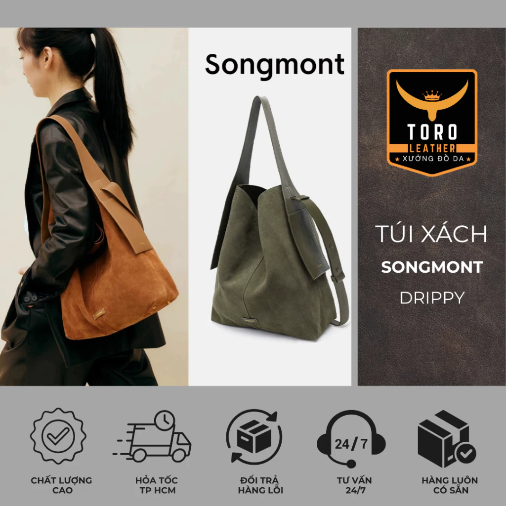 Túi SONG.MONT DRIPPY TOTE (Hàng có sẵn HCM) - Vừa Lap14inch - Túi xách hot trend chất liệu da microfiber