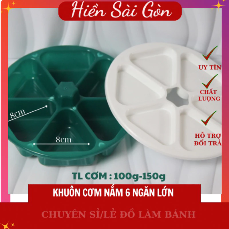 Khuôn cơm nắm 6 ngăn tiện lợi – Khuôn nắm cơm sushi – Dụng cụ làm cơm cuộn, cơm bento – Chất liệu an toàn – 1 bộ 6 khuôn