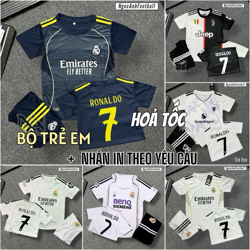 Quần Áo Bóng Đá Trẻ Em, Áo Đá Banh Trẻ Em Ronaldo số 7 In Sẵn Như Hình