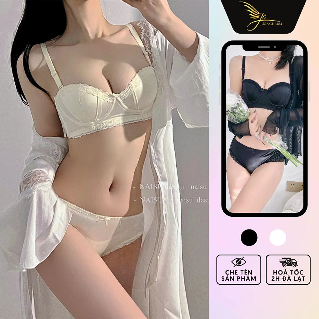 Bộ Đồ Lót Lụa Cup Ngang, Set Lót Không Mút Có Gọng Nâng Sexy JUNA Size 34/36 Thời Trang Đồ Lót Dành Cho Nữ, 2 Màu/SP2228