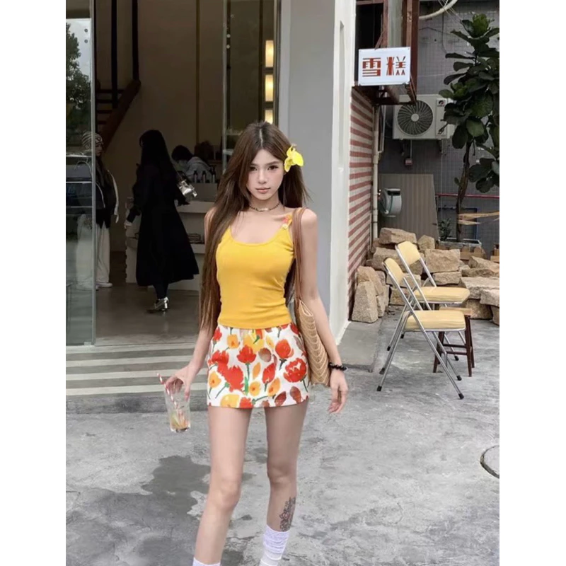 V23-{SANSAN}-Chân Váy Hoạ Tiết Hoa Mùa Hè Dáng Ngắn-Hottrend,Phong Cách, Sành Điệu, Siêu Xinh