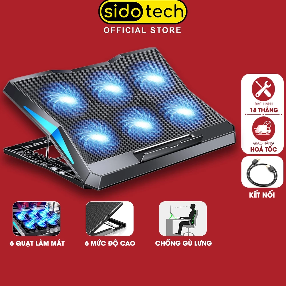 Đế tản nhiệt laptop SIDOTECH Q3-PRO 6 quạt gaming giá đỡ macbook kệ kê làm mát chống ồn led gaming
