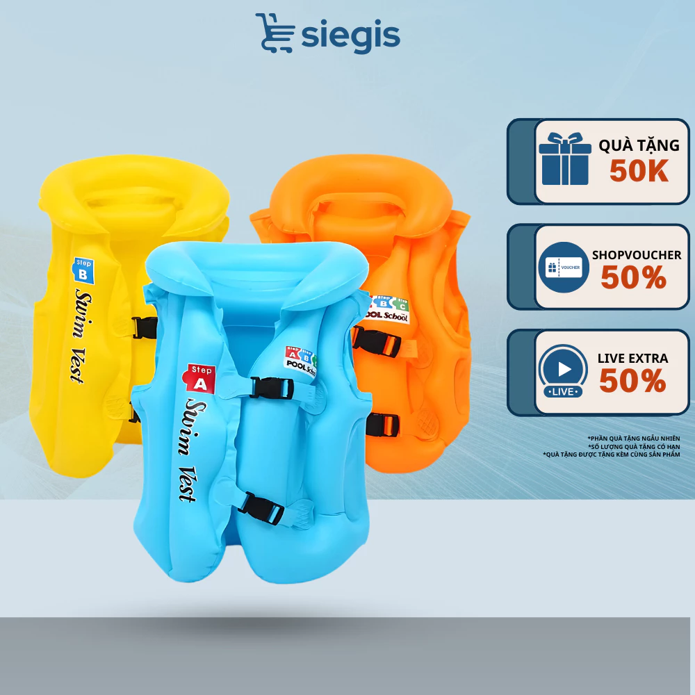 Áo phao bơi cho bé có đai đỡ cổ, khóa cài an toàn - Ao phao bơm hơi tập bơi cho bé trai bé gái 10-30kg