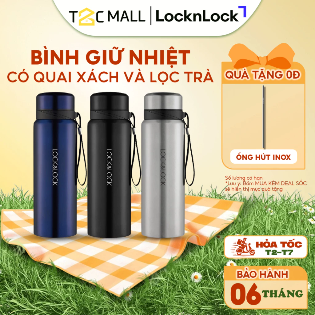 Bình Giữ Nhiệt LocknLock To 800ml Chính Hãng Cao Cấp Có Quai Xách Lọc Nước Trà LHC6180 T2C Mall