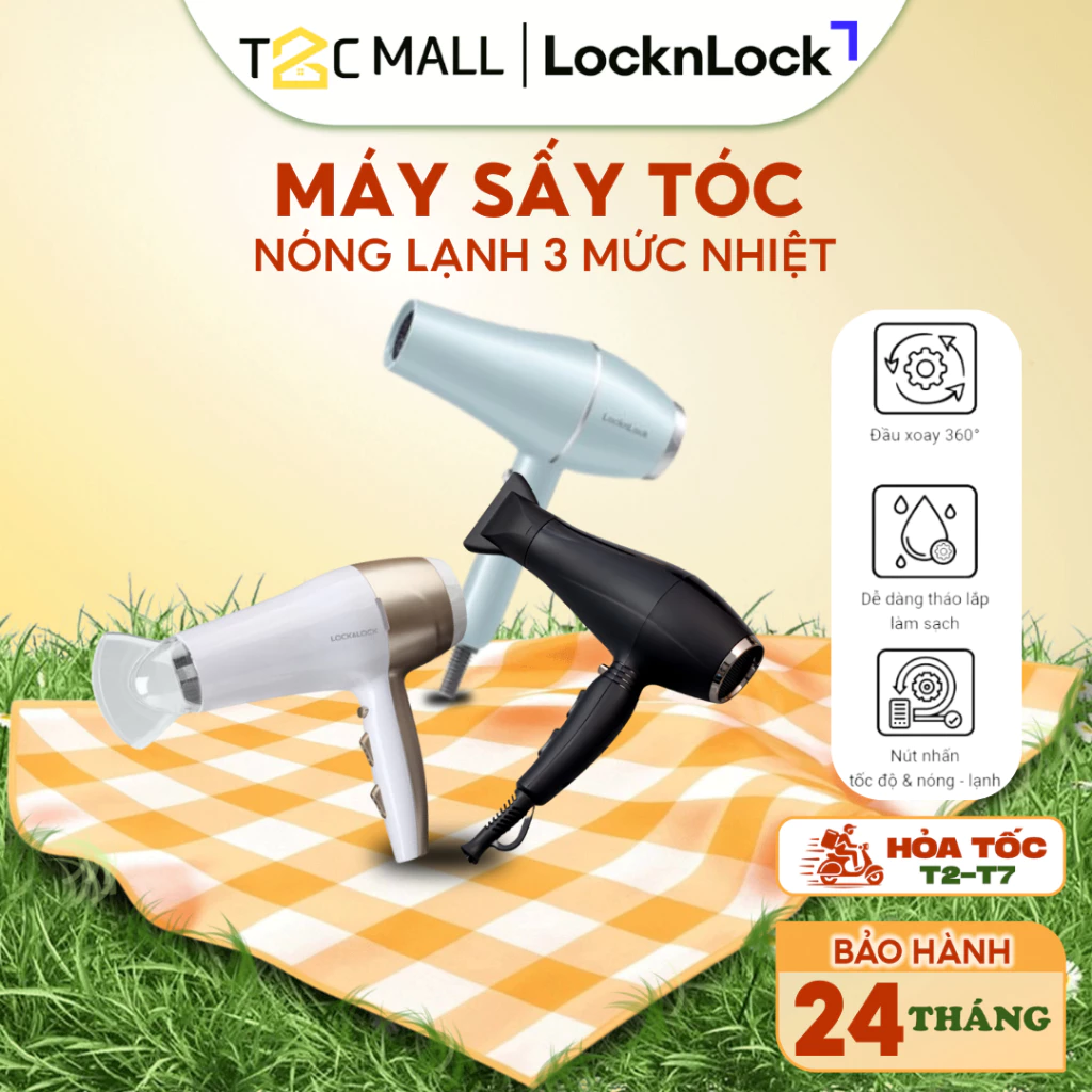 Máy Sấy Tóc Sấy Nóng Lạnh 3 Mức LocknLock, máy sấy tóc Lock&Lock ENA136WHT ENA146BLK - T2Cmall