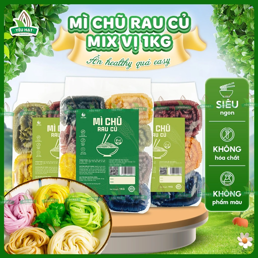 [Ngon Sạch] Mì Chũ Rau Củ Ngũ Sắc Tự Nhiên Mix 8 Vị Eatclean Chay Healthy (Gói 1Kg) Yêu Hạt