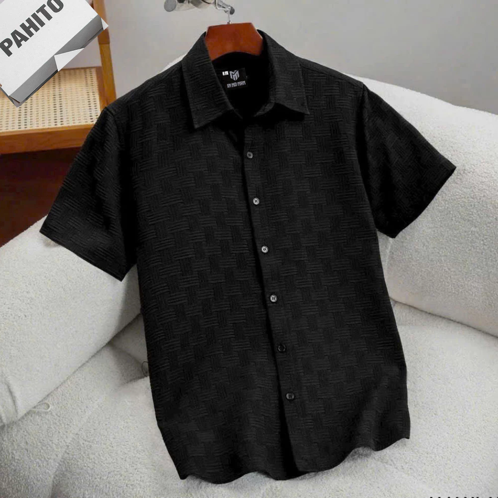 SMCT2 Áo sơ mi ngắn tay, áo cọc tay PAHITO vải cotton dập vân nổi hoạ tiết MENSWEAR