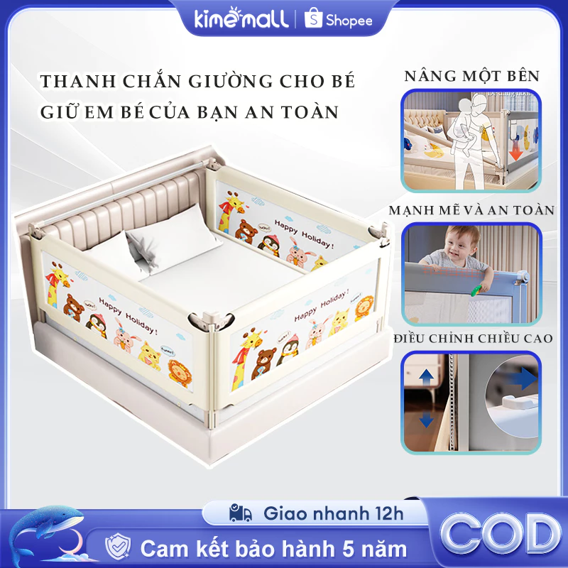thanh chắn giường cho bé, An toàn và thân thiện với môi trường, một cực ở một bên, có thể gập lại