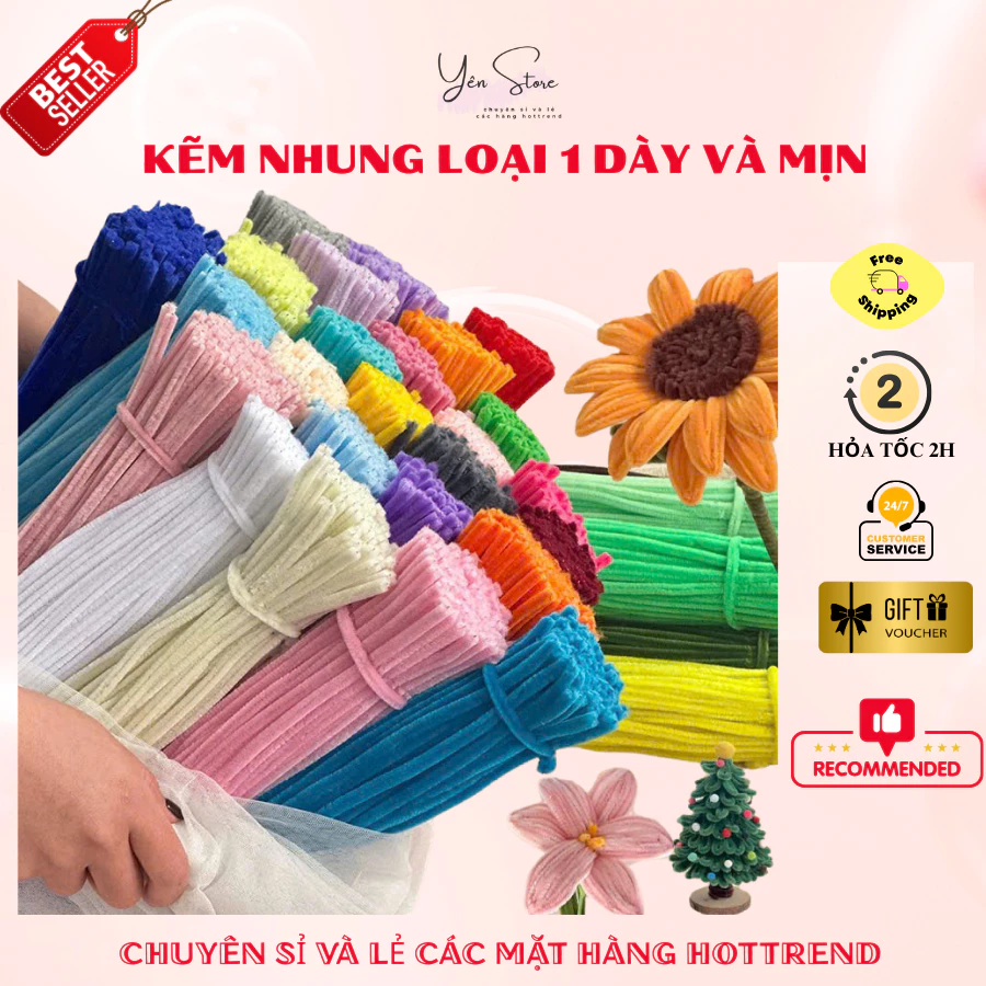 [CHUẨN 8MM] Dây Kẽm Nhung Loại 1 Dày Mịn Đủ Màu Làm Hoa,Đồ Handmade DIY, Trang Trí - Yên Store DIY
