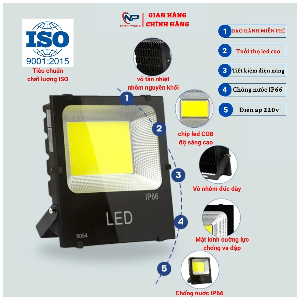 Đèn pha LED 5054SMD-ÁNH SÁNG VÀNG công suất 30W,50W,100W,150W siêu sáng chống nước chống bụi IP66 chiếu sáng sân nhà